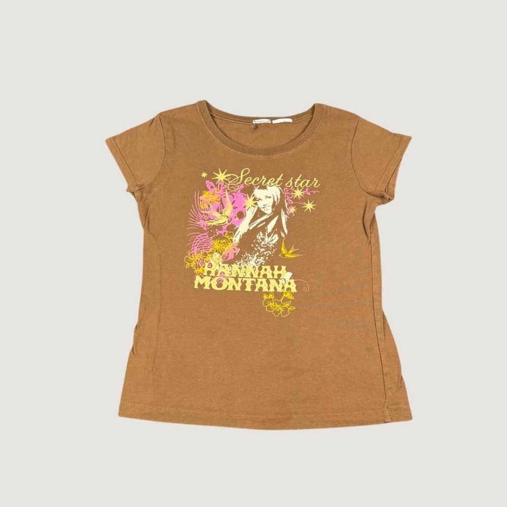 Hannah Montana Secret Star Graphic Tee Brown Y2K Disney XS Vintage 2000s